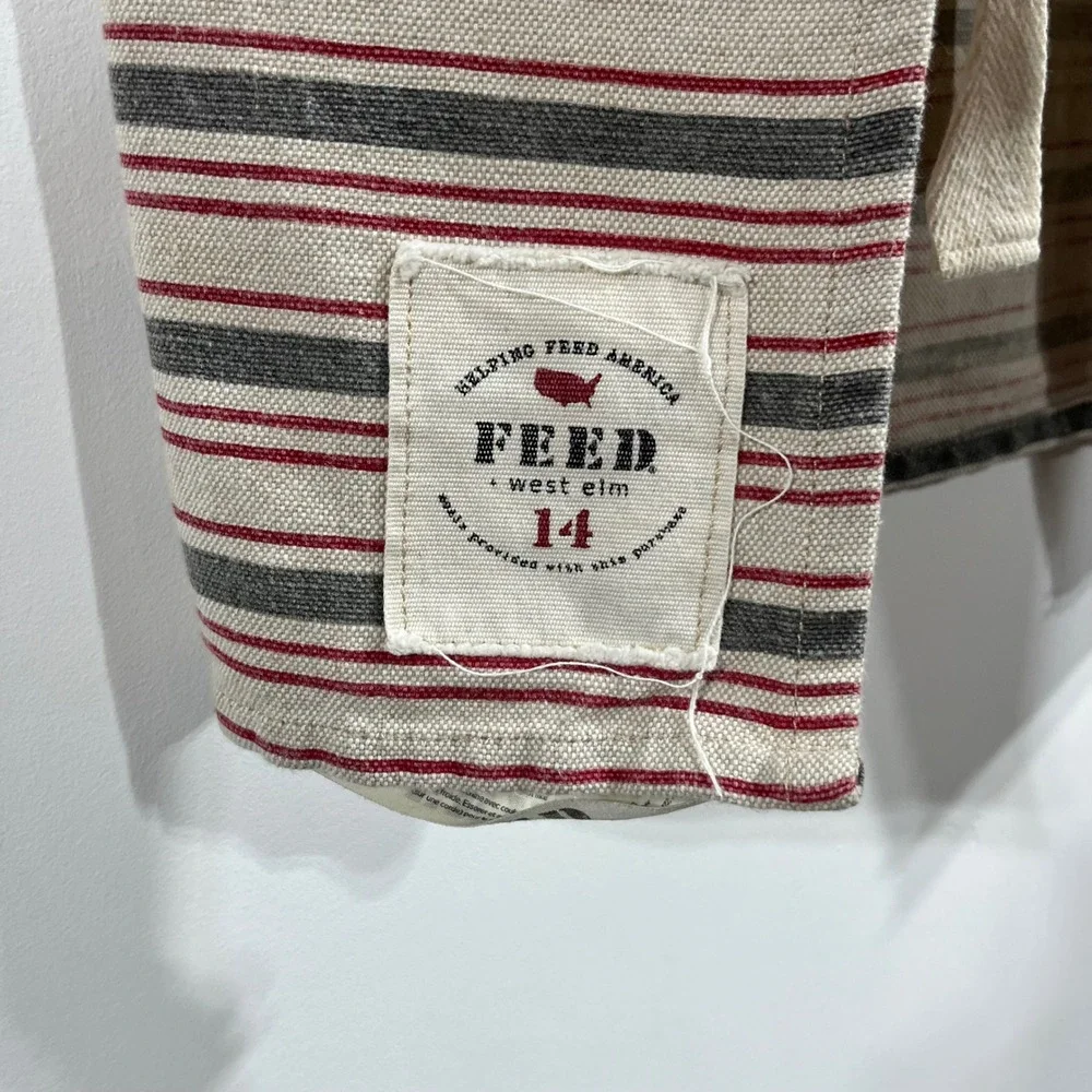 FEED West Elm Striped Canvas Apron Cotton Wool Blend Made in USA Kitchen Cottage